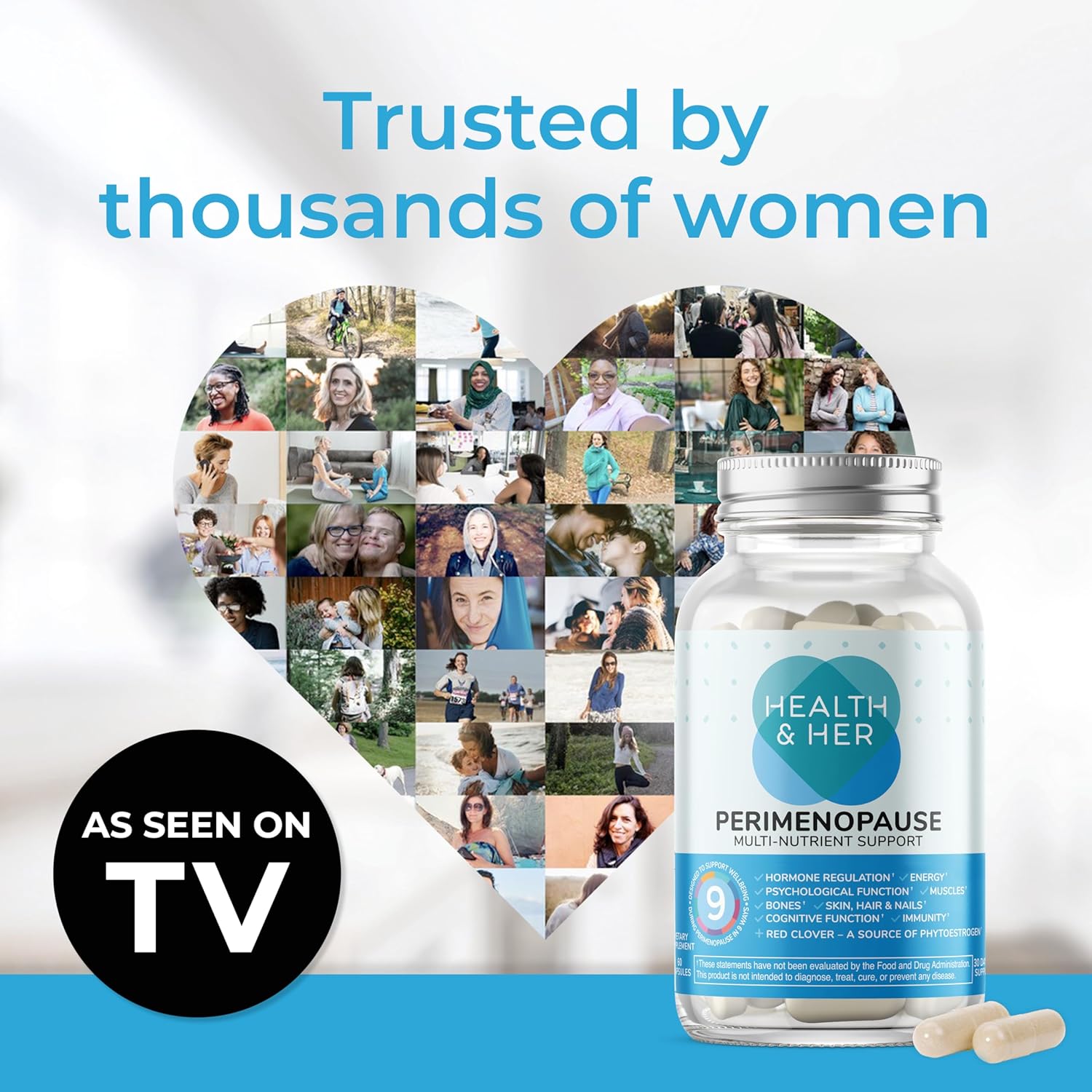 Health & Her Perimenopause Supplement for Women – The UK’s No.1 Perimenopause Supplement - Multi-Nutrient Wellbeing Support for Early Stage of Menopause, Vegan, Gluten-Free, Non GMO (60 ct - 1 Month)