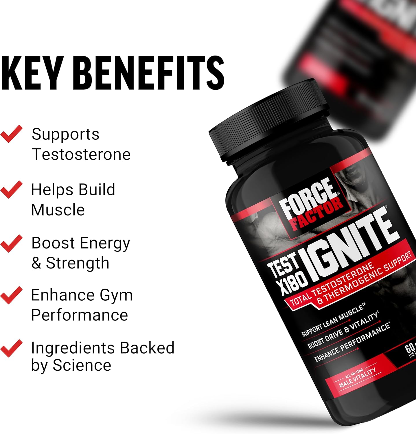 Force Factor Test X180 Ignite Total Testosterone Booster,  60 Count