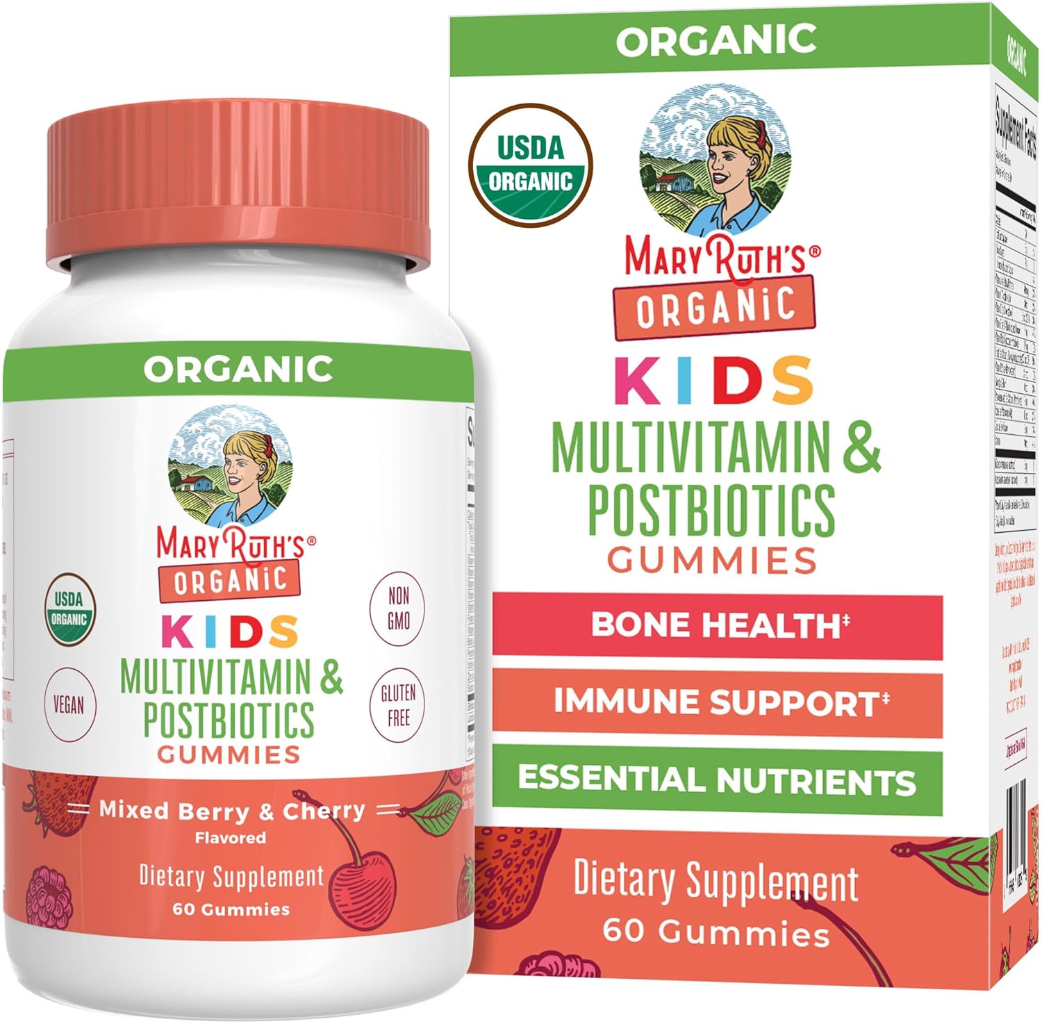 MaryRuth'sOrganic Kids Multivitamin + Postbiotics, 60 Gummies