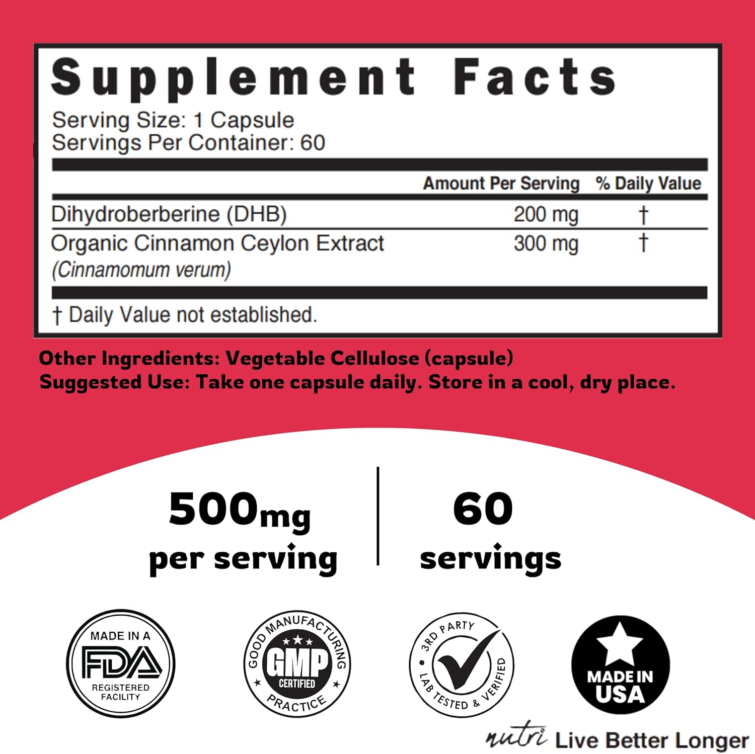 Nutri Dihydroberberine 200mg, 60 Capsules