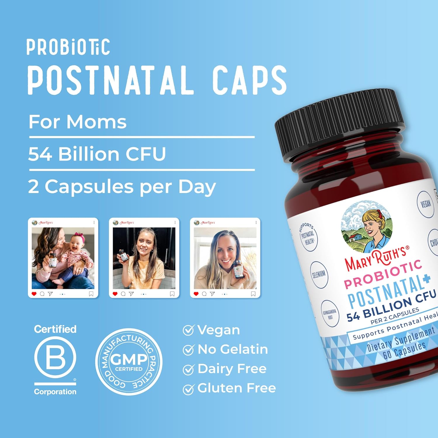 MaryRuth Organics Postnatal Probiotics 54 Billion CFU, 30 count
