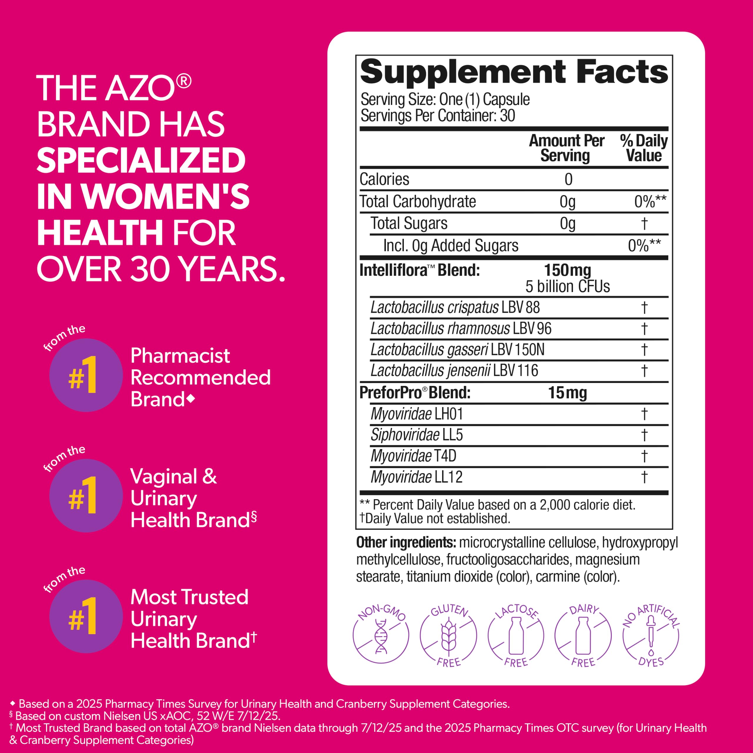 AZO Dual Protection, Urinary + Vaginal Support, 30 Count