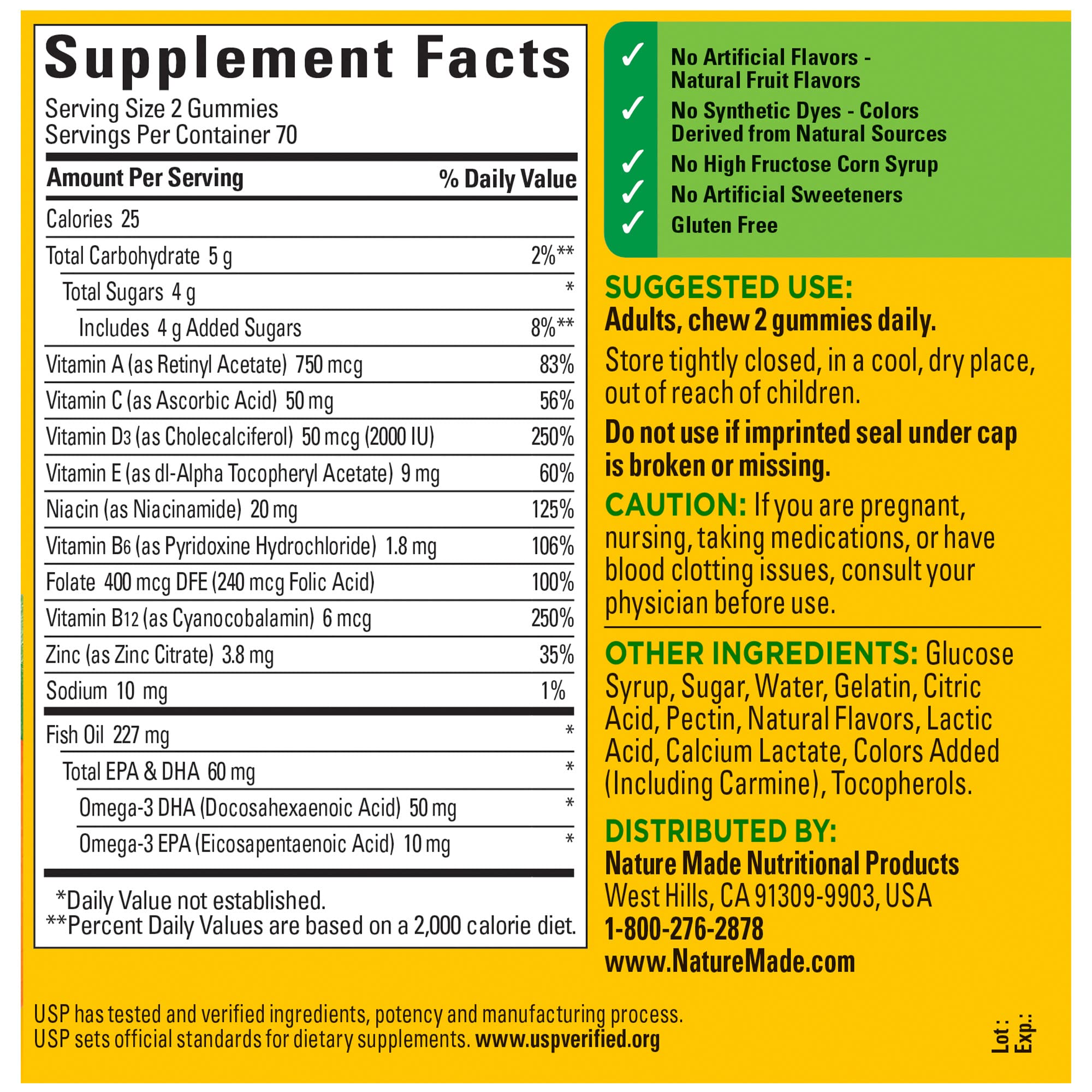 Nature Made Multivitamin + Omega-3, Multivitamin Gummies for Women and Men, Daily Nutritional Support, 140 Adult Gummy Vitamins & Minerals, 70 Day Supply