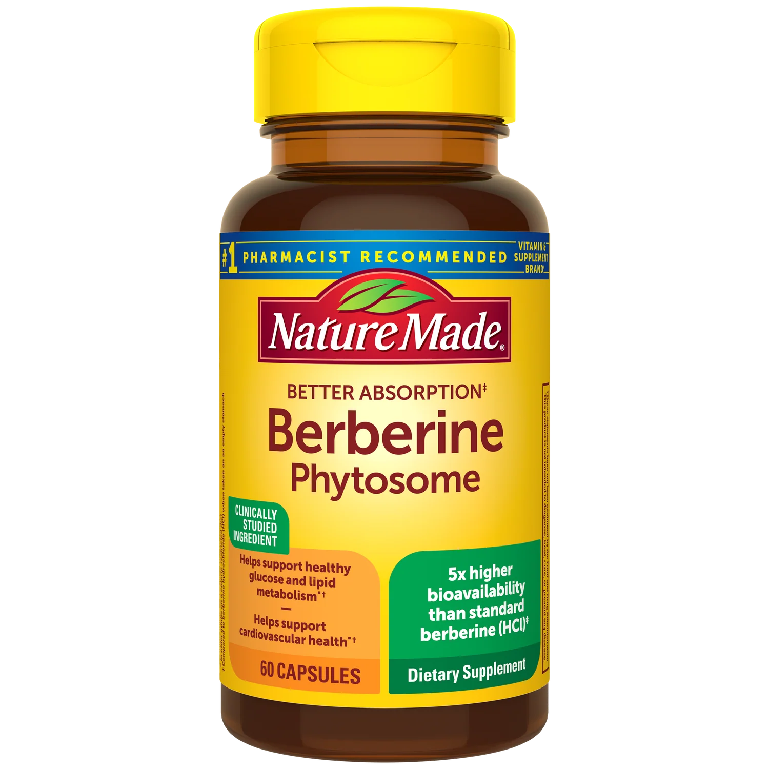 Nature Made Better Absorption Berberine Phytosome 1100mg, 60 Capsules.