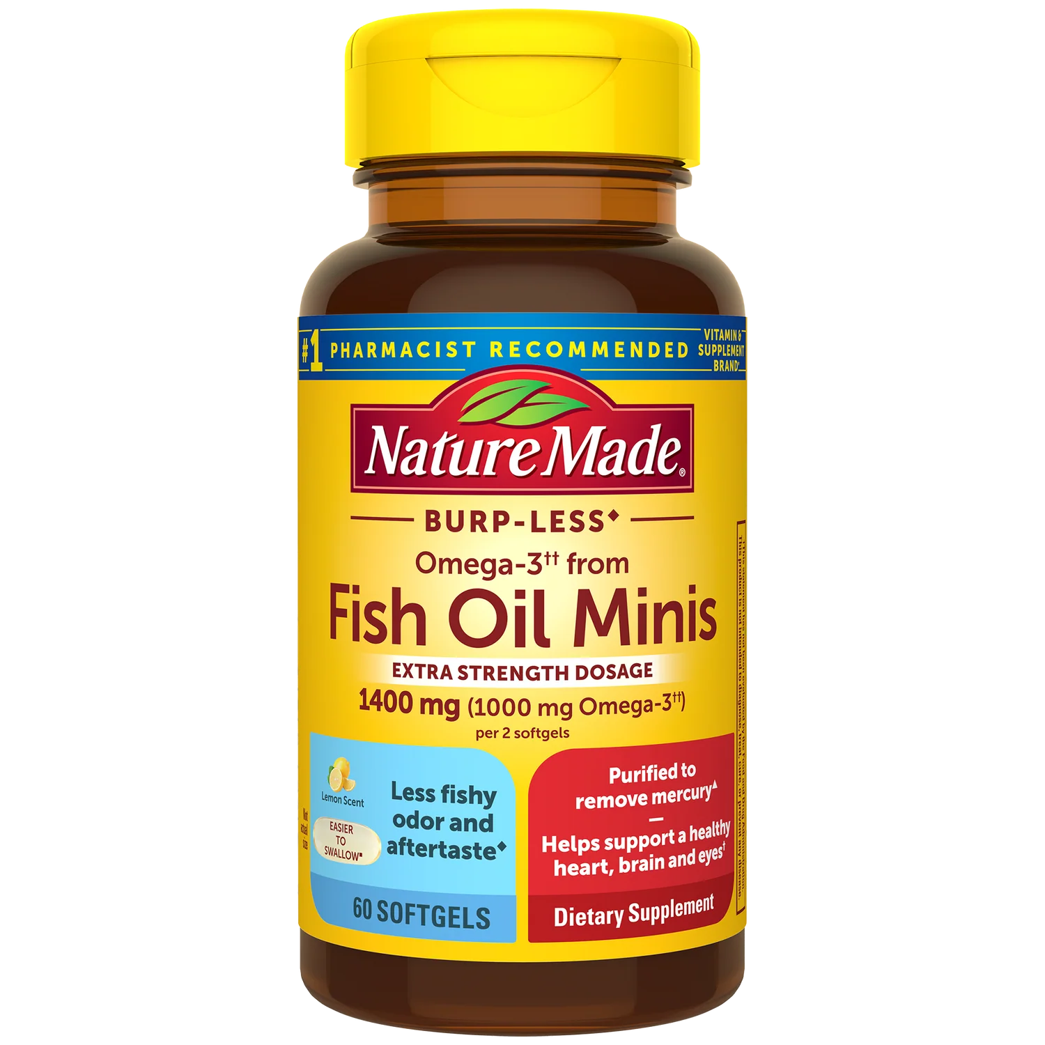 Nature Made Extra Strength Fish Oil Omega 3 1400 mg Minis, 60 Softgels