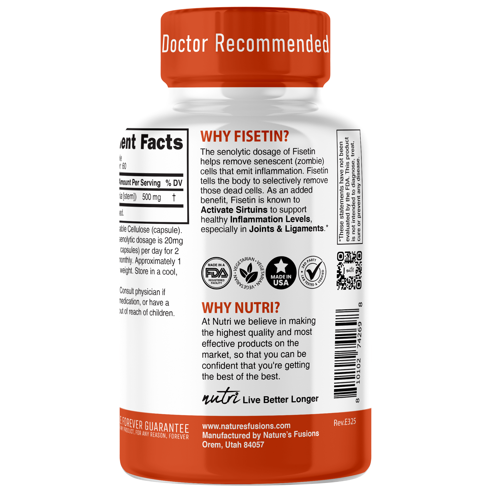 Nutri Nutri Fisetin 500mg Powerful Senolytic Activator, 60 Count