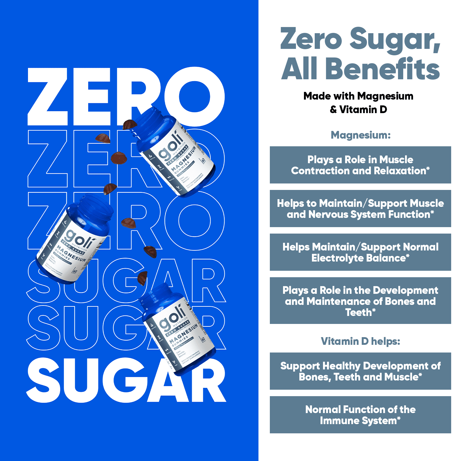 Goli Zero Sugar Magnesium, 60 Gummies