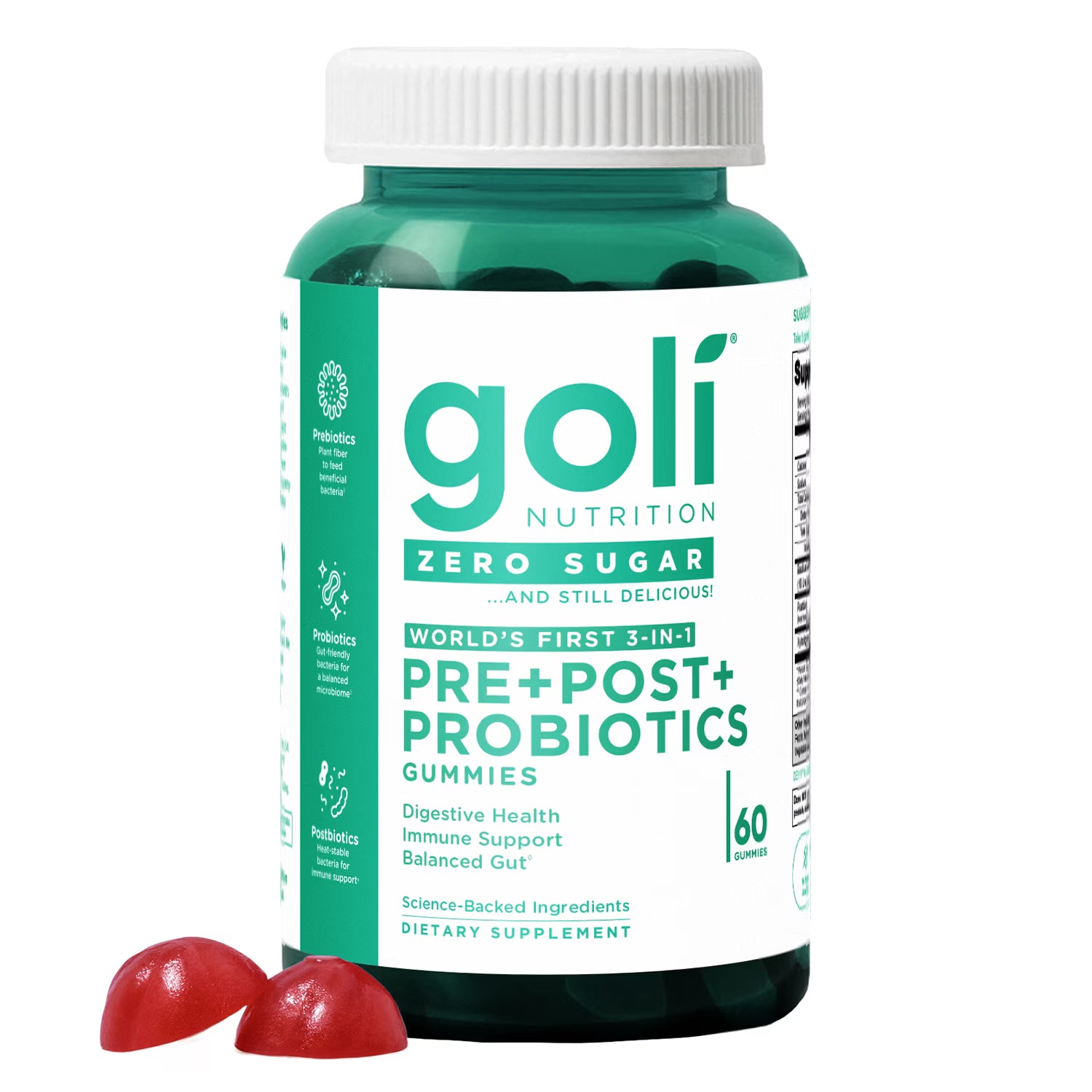 Goli Zero Sugar Pre Pro Postbiotic, 60 Gummies