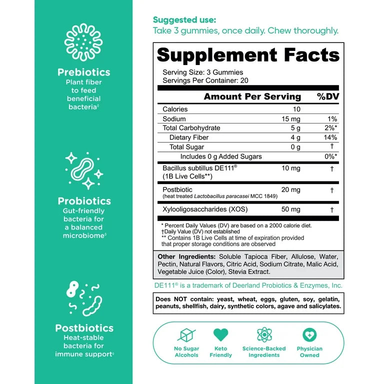 Goli Zero Sugar Pre Pro Postbiotic, 60 Gummies