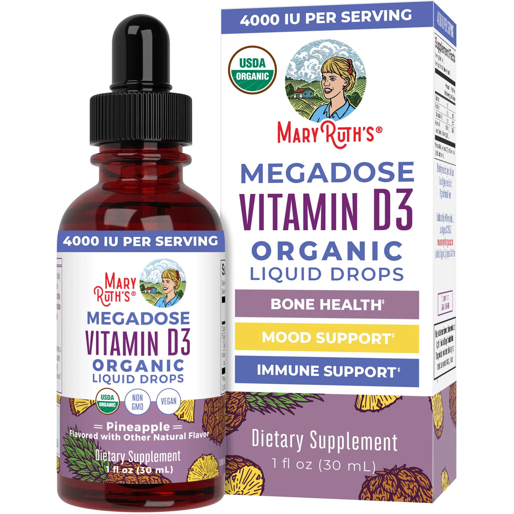 MaryRuth Organics Vitamin D3 Liquid Drops Megadose 4000 IU, 30 Servings
