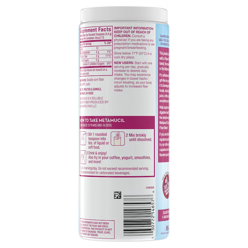 Metamucil Unflavored Clear Mixing Powder, 75 teaspoons