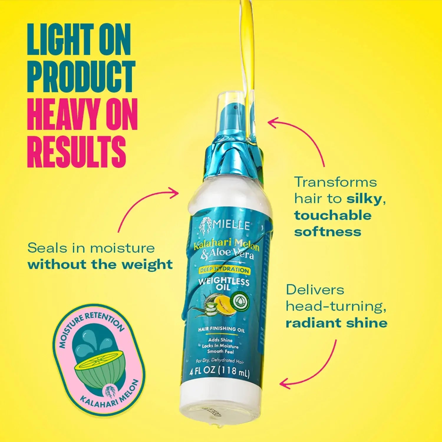 Mielle Deep Hydration Weightless Oil Kalahari Melon/Aloe, 4.0 fl oz