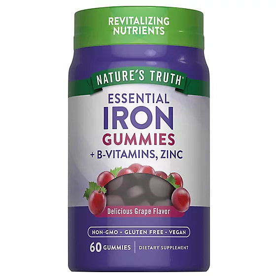 Nature's Truth Iron Gummies, 60 Count with Zinc & B Vitamins, Grape Flavor