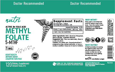 Nutri 5-MTHF L Methylfolate 1MG, 120 Vegan Tablets
