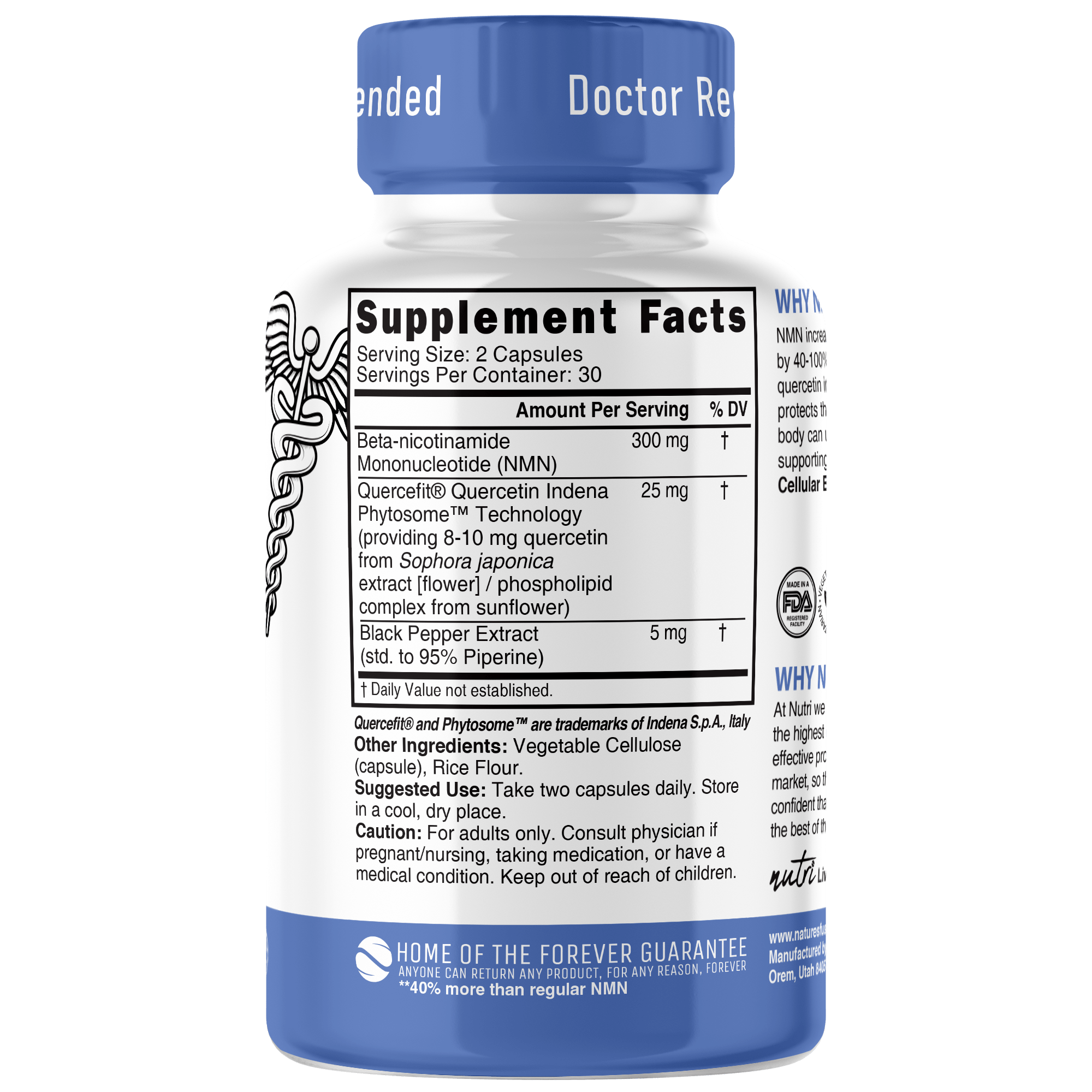 Nutri Ageless NMN Nicotinamide Mononucleotide 300 mg, 60 Capsules