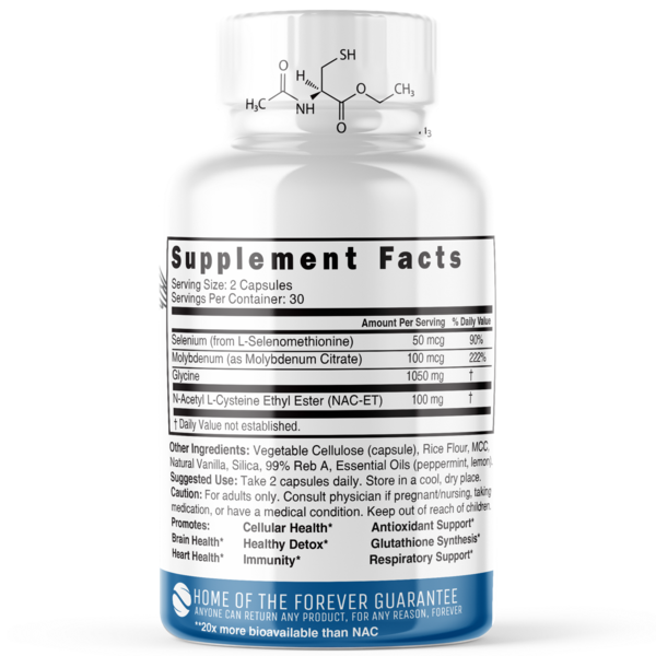 Nutri GlyNACET (Glycine W/ NAC Ethyl Ester, Molybdenum & Selenium) 1050/100mg, 60 Capsules