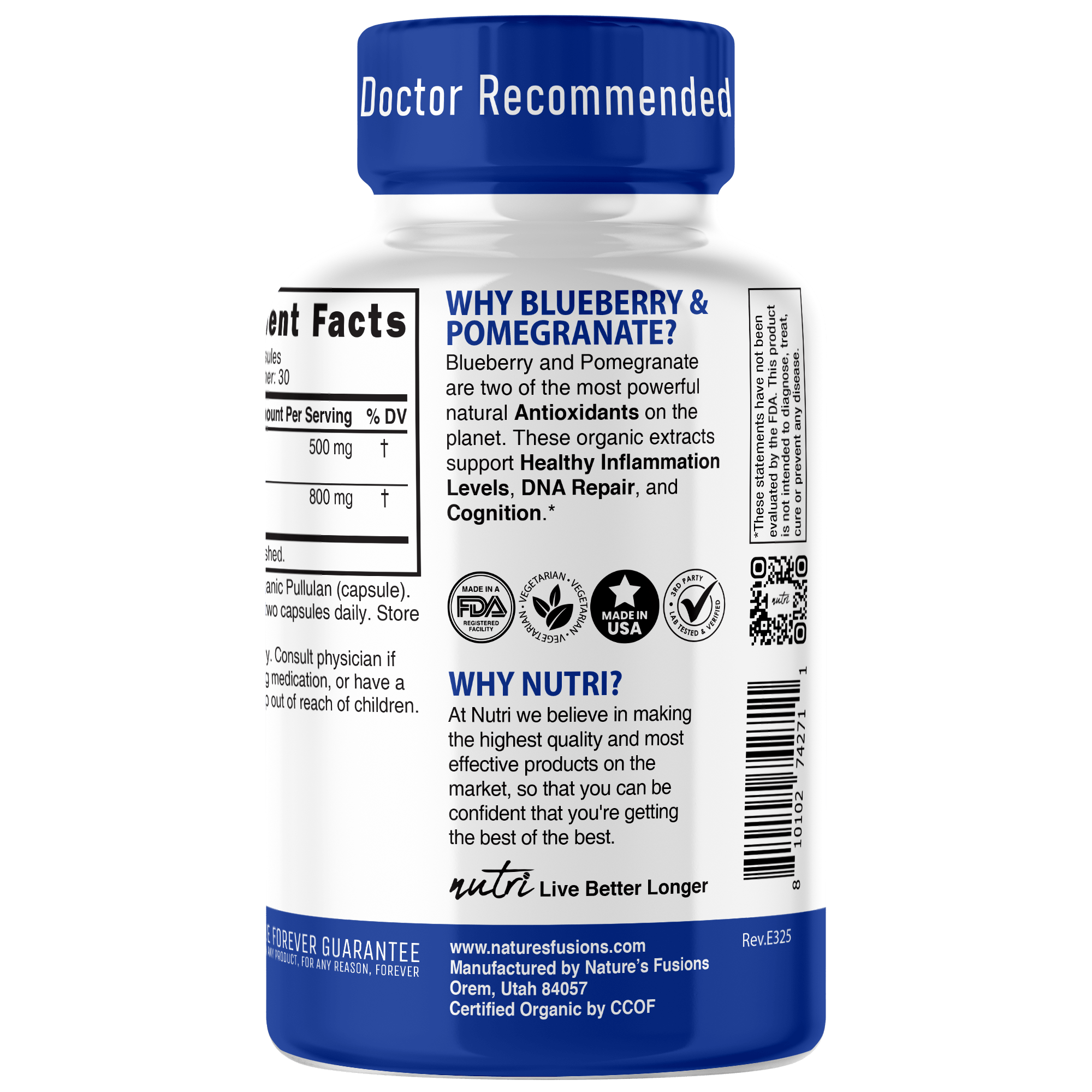 Nutri Organic Blueberry & Pomegranate 10:1 Extracts 1300mg, 60 Count Capsules