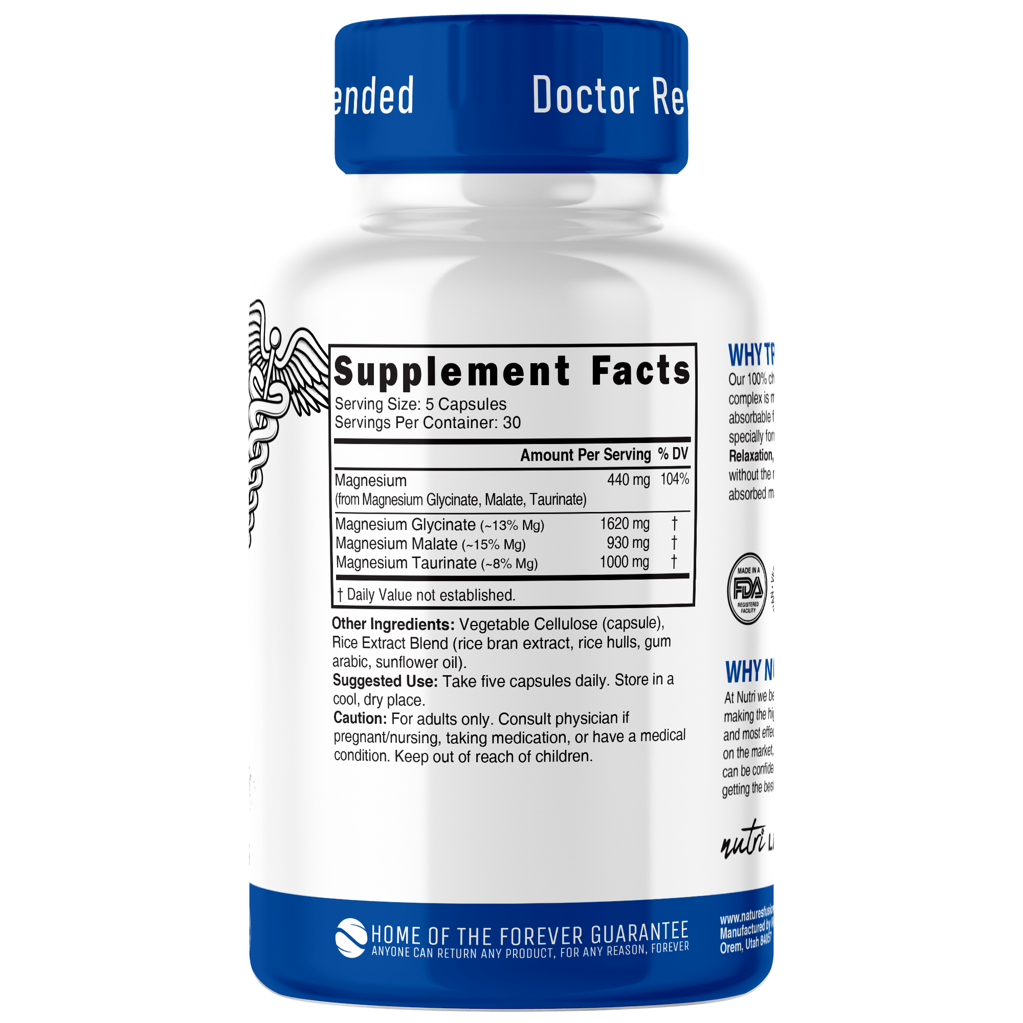 Nutri Triple Magnesium (Glycinate, Malate, Taurinate) 440 Mg, 150 Vegan Capsules