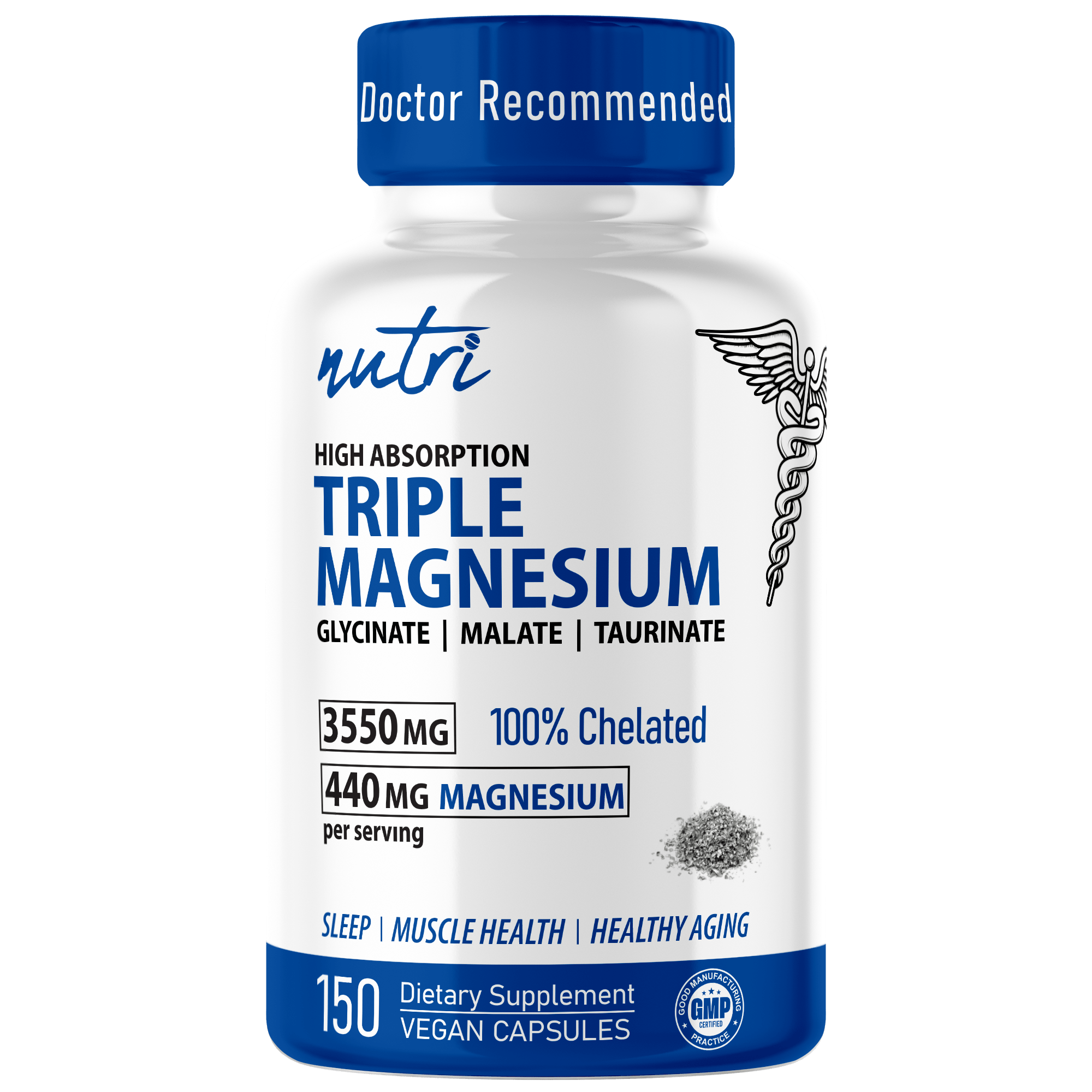 Nutri Triple Magnesium (Glycinate, Malate, Taurinate) 440 Mg, 150 Vegan Capsules