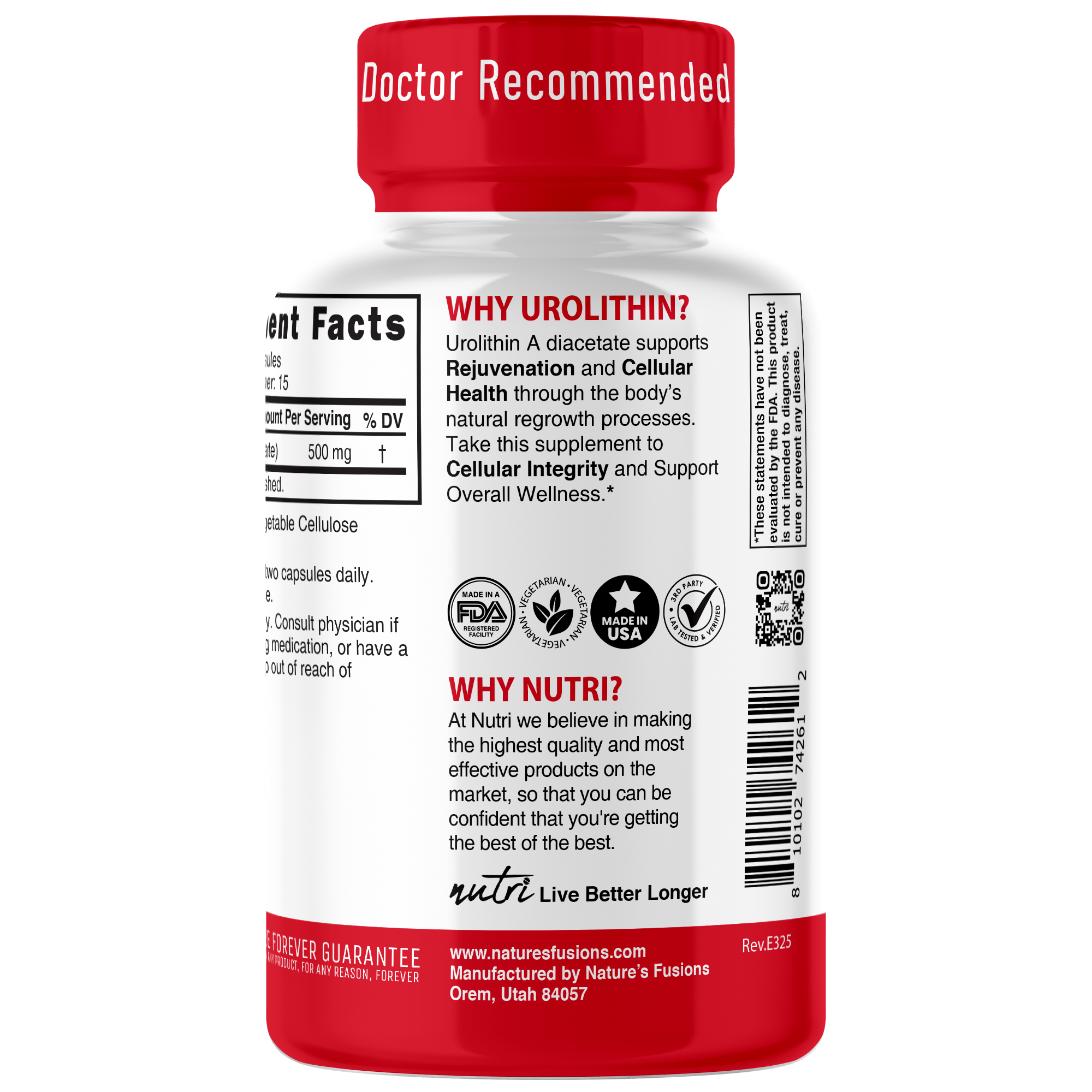 Nutri Urolithin A NAD+ Boost 500 mg, 30 Capsules