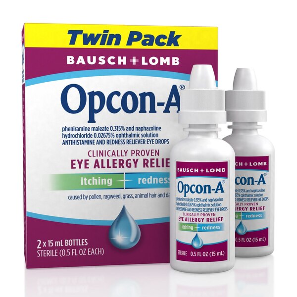 Opcon-A Allergy Eye Drops, Antihistamine and Redness Relief for Itchy, Red Eyes, 0.5 Fl Oz (Pack of 2)