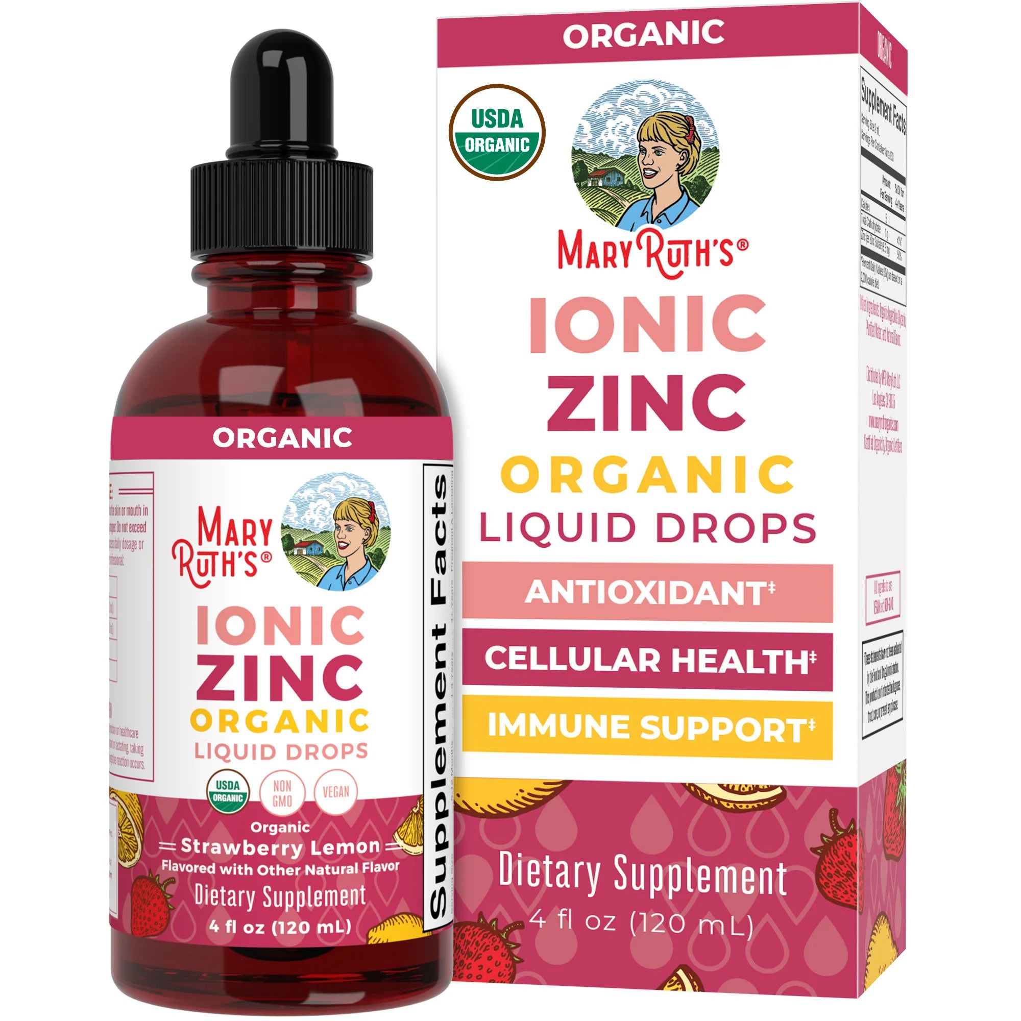 MaryRuth Organics Liquid Ionic Zinc, Strawberry & Lemon, 4 FZ