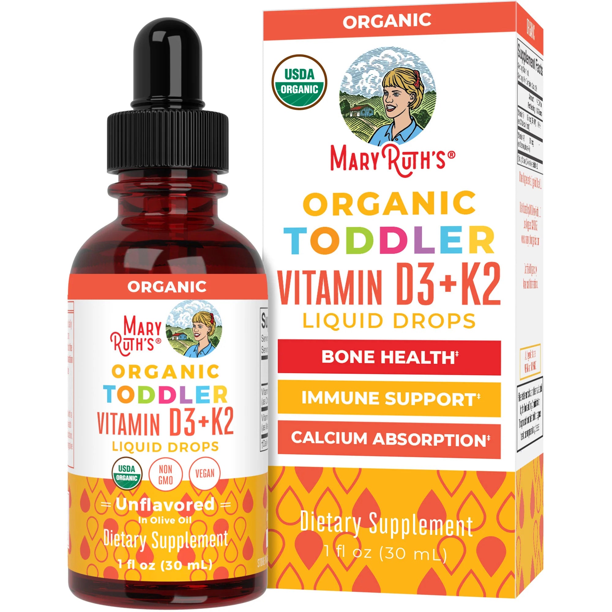 MaryRuth Organics Toddler Vitamin D3+K2 Liquid Drops, 1 Fl Oz