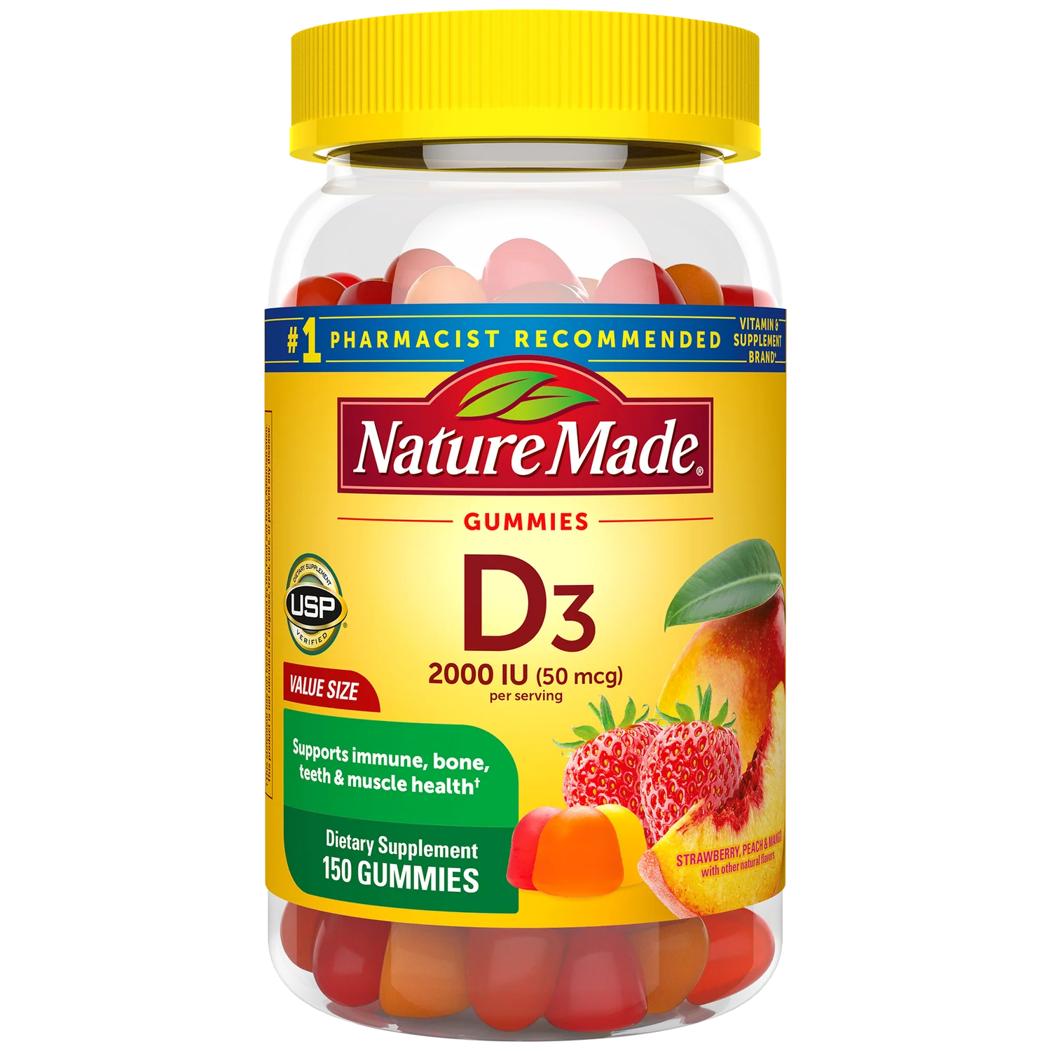 Nature Made Vitamin D3 2000 IU Per Serving Gummies, 75 Day Supply, 150.