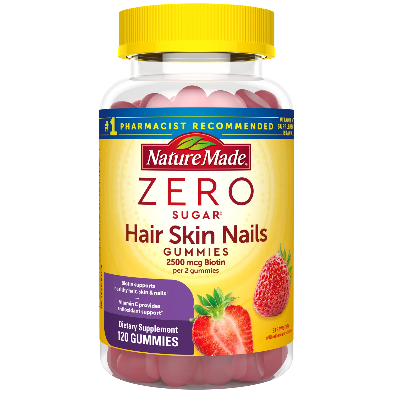 Nature Made Zero Sugar Hair Skin Nails, Biotin 2500 mcg, 120 Gummies