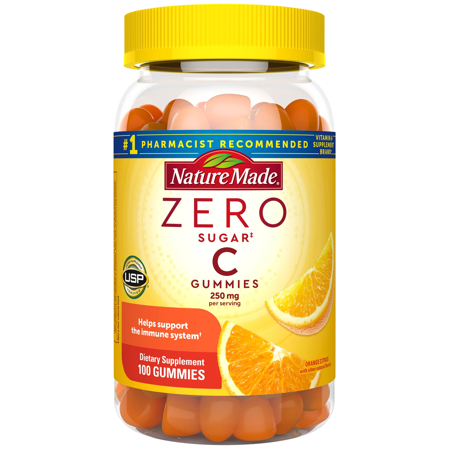 Nature Made Zero Sugar Vitamin C 250 mg, 100 Sugar Free Gummies