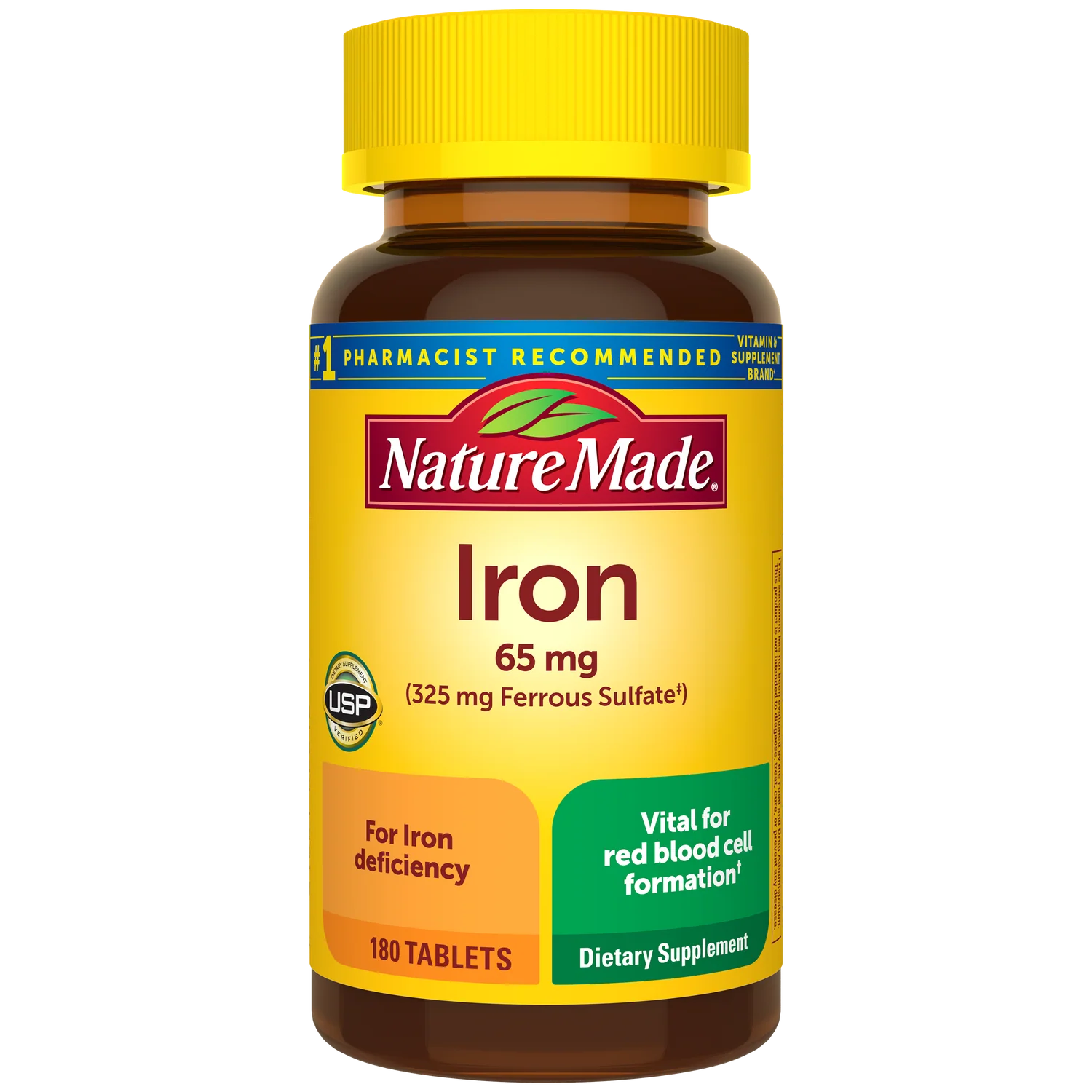 Nature Made Iron 65 mg (325 mg Ferrous Sulfate)  180 Tablets