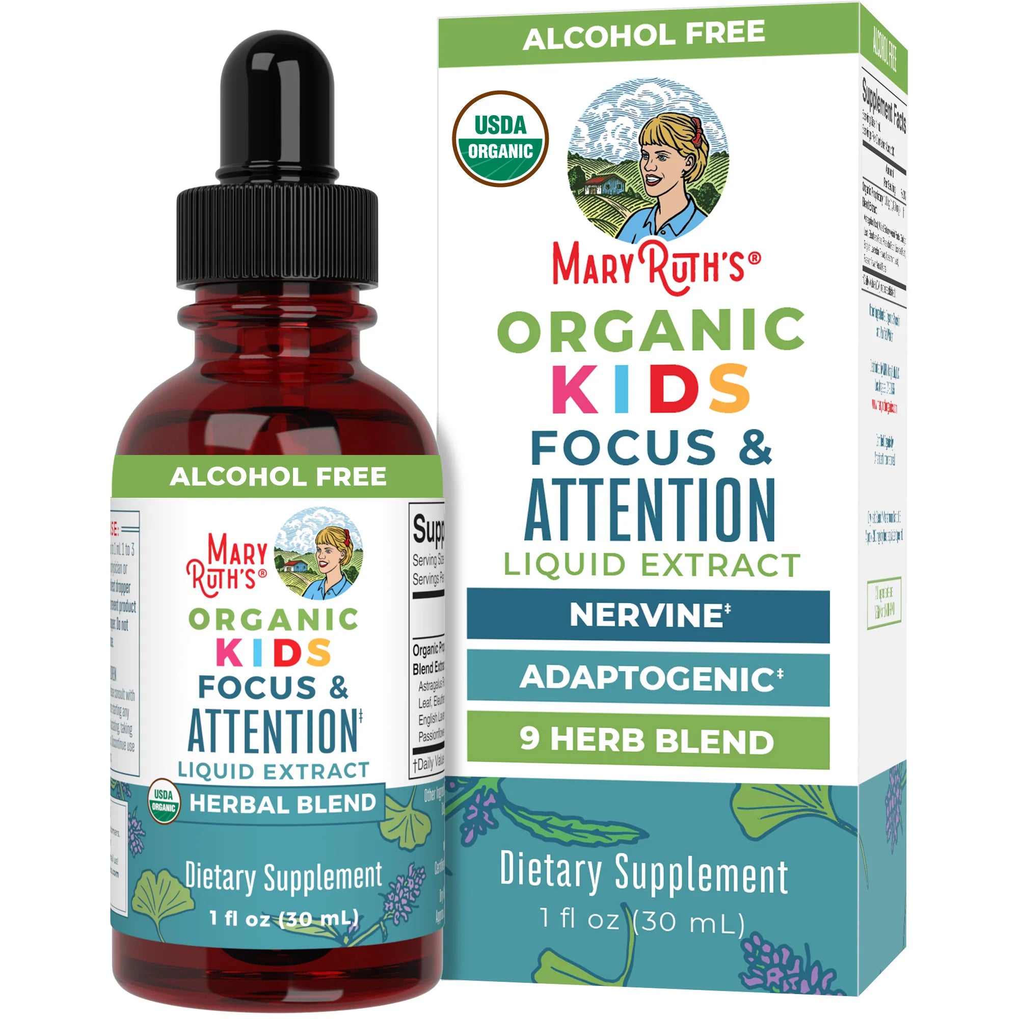 MaryRuth Organic Kids Focus & Attention Liquid Drops, 30 Servings